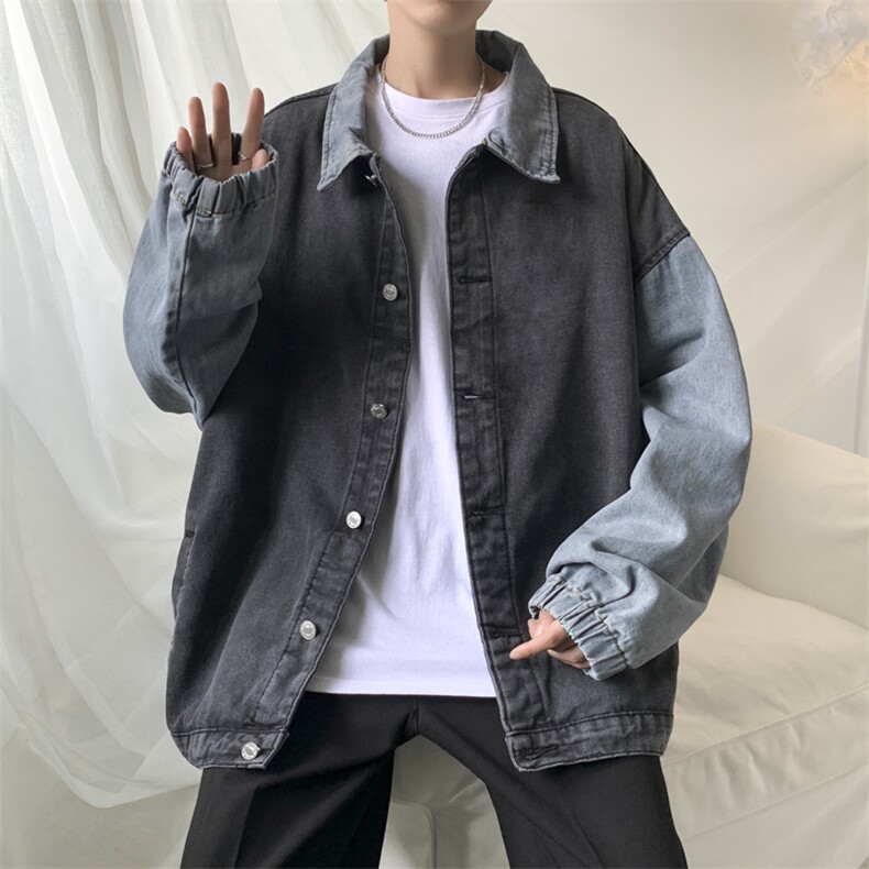 秋季青少年拼接牛仔外套男士街头休闲工装夹克A161-2-JK8861-P55-,男装夹克,电商A161-2