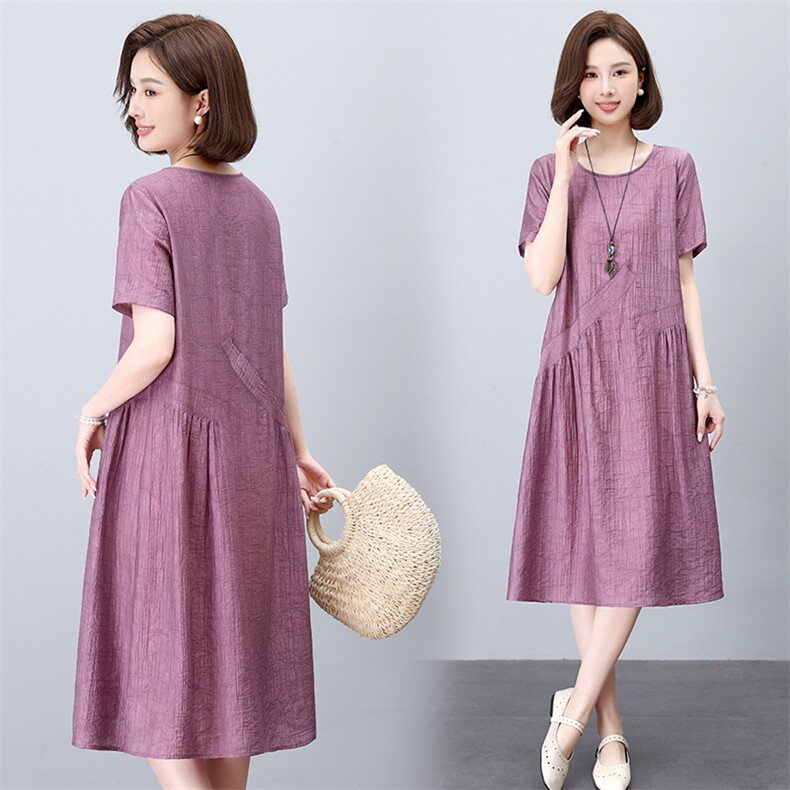 夏季妈妈连衣裙2026新款休闲中年女士时尚宽松大码洋气冰丝短袖裙，女装连衣裙，简韵佳
