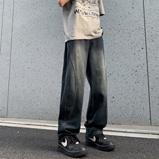 美式高街设计感宽松直筒牛仔裤男vibe风休闲阔腿裤子90055-p46，男装牛仔裤，星座1008-1