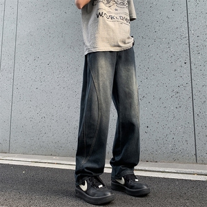 美式高街设计感宽松直筒牛仔裤男vibe风休闲阔腿裤子90055-p46图片