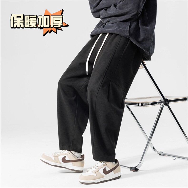 无影墙 冬季加厚抗起球呢料哈伦裤宽松大码休闲萝卜裤男873-P65图片