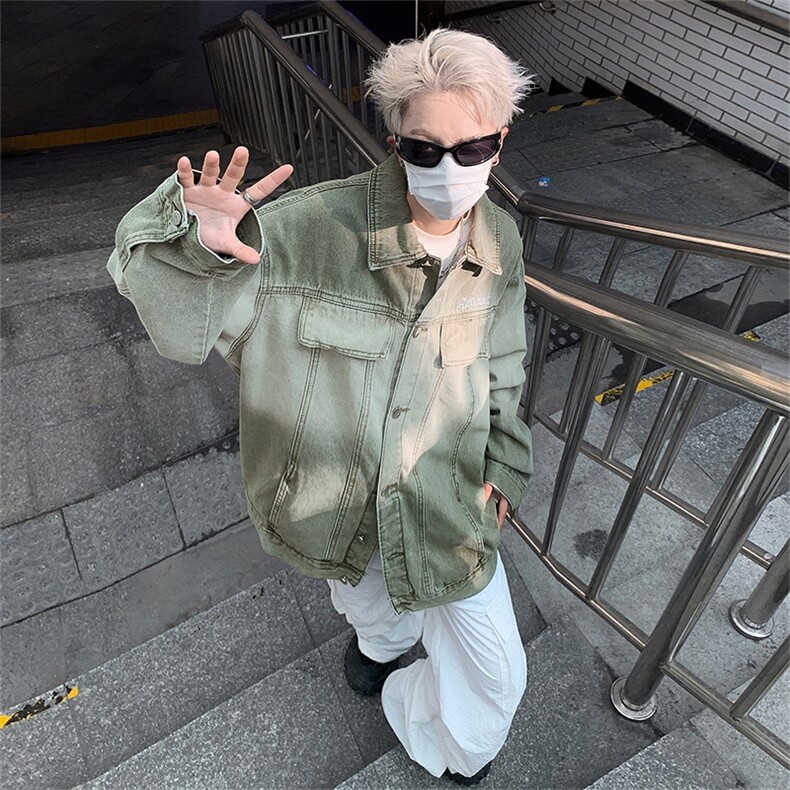 V07-P68美式复古情侣牛仔外套渐变宽松夹克30棉70聚酯纤维控88,男装夹克,星座1608