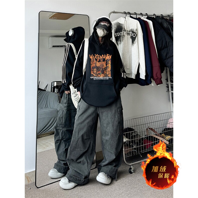 抖音得物供货提供视频秋冬重磅美式宽松织带连帽卫衣0431,男装卫衣,电商A486