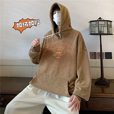 新款秋冬港风宽松连帽套头卫衣X5665-常规P70控88-加绒P80控98，男装卫衣，电商A061-1