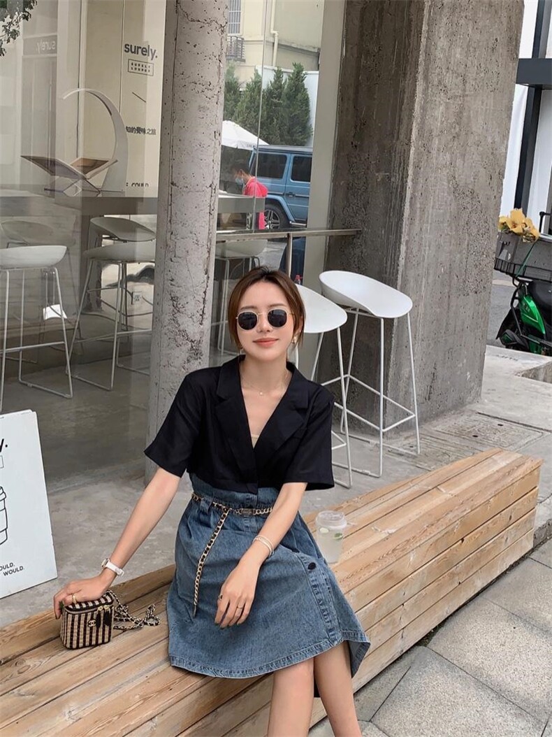 牛仔拼麻连衣裙，女装连衣裙，肆尔