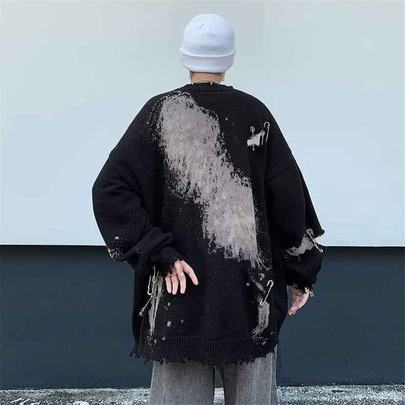 潮牌美式复古vibe高街破洞别针毛衣男女扎染小众针织衫MY273-P48,男装针织衫/毛衣,星座1008