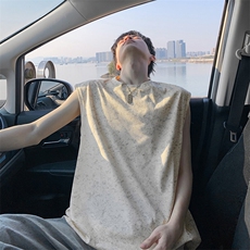 得物抖音品质二开240克宽松纯棉美式扎染做旧工艺坎肩背心无袖T恤，男装T恤，电商A486-1