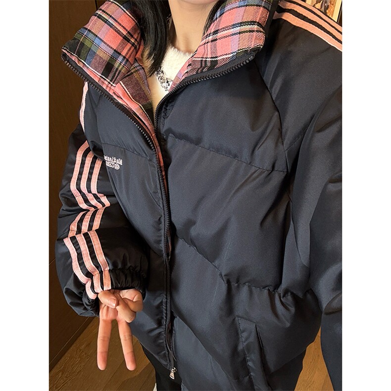 秋冬新款港风条纹刺绣立领保暖棉服面包服 XZ213-MY5529-P98控128图片