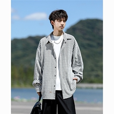 8XL-M鱼骨纹小香风衬衫男生春秋衬衣宽松慵懒垂感外套CS29009P45，男装衬衫，电商B312