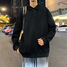 抖音得物高品质二开230克精梳珠地光版纯色宽松长袖T恤翻领POLO衫，男装T恤，电商A486