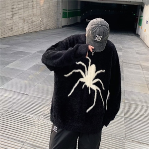 水貂绒美式复古宽松百搭毛衣男秋季高街潮牌小众设计感打底衫图片