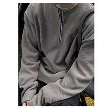 【003】半拉链长袖t恤男秋季华夫格打底衫宽松情侣A079-T1422-P37，男装T恤，电商A079