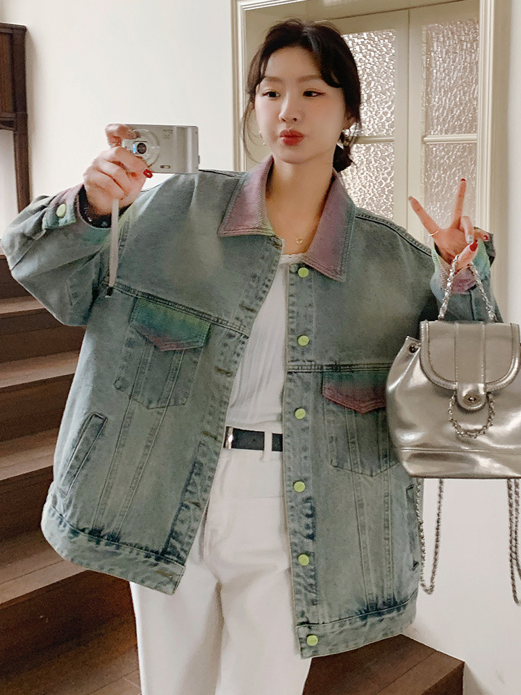 美式复古牛仔外套女2025春季新款盐系宽松小个子休闲渐变夹克上衣,女装短外套,浙宝305