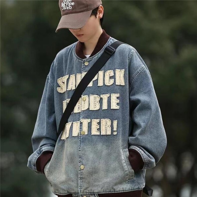 Shark复古水洗牛仔衬衫男春秋新款字母休闲宽松衬衣外套潮,男装衬衫,星座1210-1