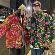 DH250情侣大花棉衣外套无龙东北花牡丹风民族特色棉服大码潮，男装棉衣，星座115A(原星座507）