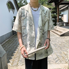 真棉麻现货新中式风新款24夏季竹叶提花短袖上衣CS35-P65，男装T恤，电商A021