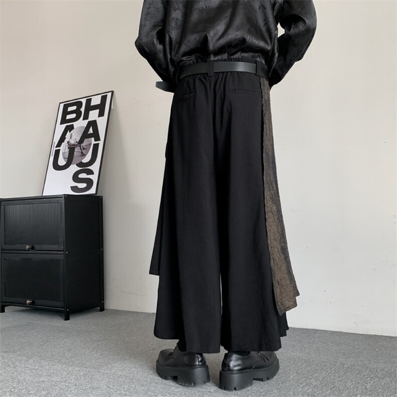 山本耀司暗黑裤子不规则拼接设计西裤男女中式裙裤垂感阔腿西裤,男装西裤,星座909-2（原星座717-2）