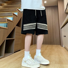 夏季休闲短裤男潮流时尚斜条纹五分裤户外宽松沙滩裤-L37-P28，男装牛仔裤，星座310B-3