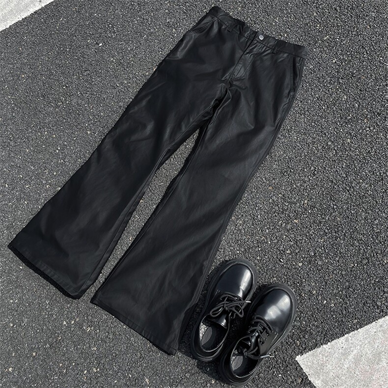 高品质夏款男皮裤微喇叭直筒宽松皮革长皮裤h175P60，男装皮裤，星座1013-1