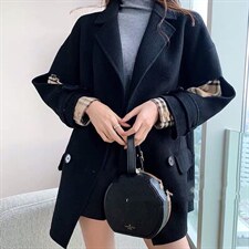 2021秋季新款韩版时尚潮流袖拼接格四粒扣双口袋百分百羊毛，其它，L·H·X