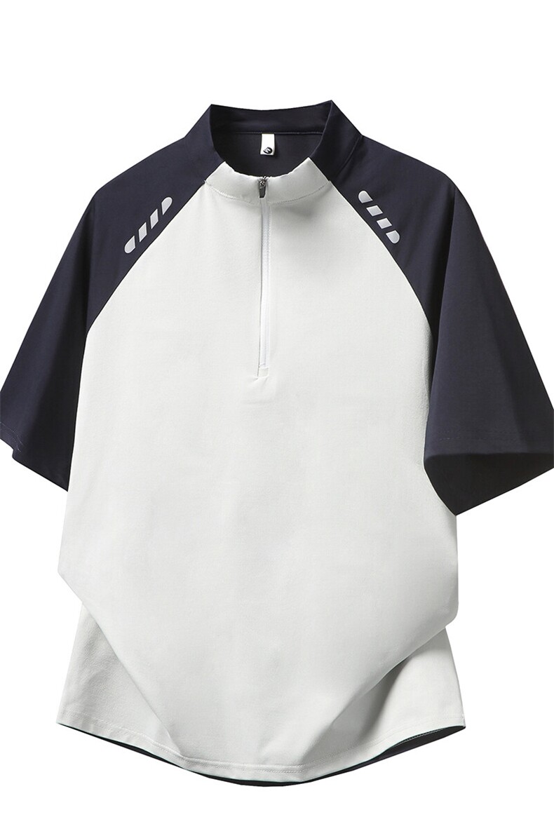 半拉链拼接速干短袖夏季宽松凉感冰丝T恤M-5XLFST569特p25控48,男装T恤,电商B219B
