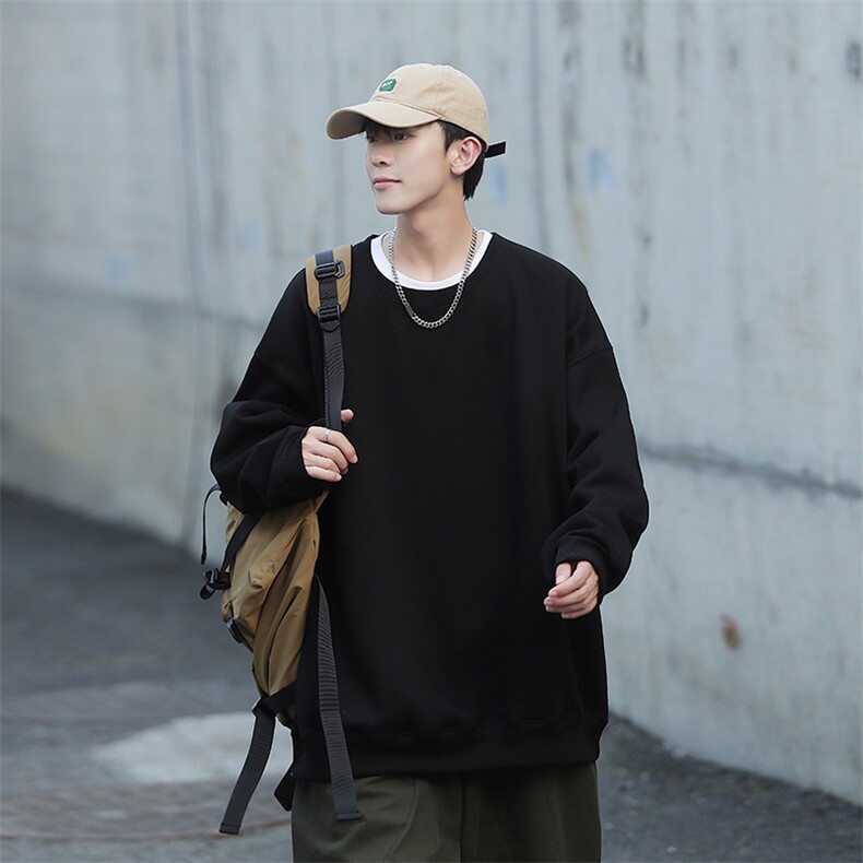 高品华棉纯色圆领卫衣二开带包装，男装卫衣，电商B219