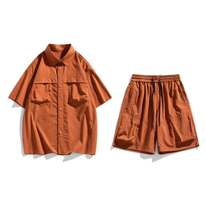 夏季套装男高品潮牌五分袖衬衫大码短裤两件套DSA157-1-C72-P88图片