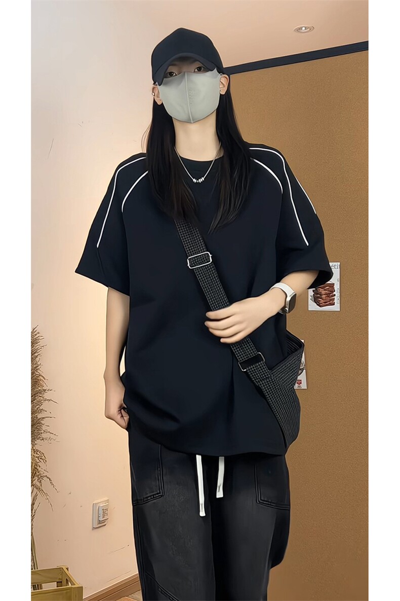 简约休闲宽松短袖T恤百搭圆领撞色设计感半袖上衣男T3708-特价P27,男装T恤,电商A007