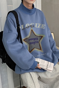 男装加绒加厚高领卫衣印花落肩袖情侣款打底衫 XZ514-2-G87-P48图片