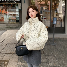 A572-P90田园风小碎花短款棉服新款立领保暖面包服外套，男装棉衣，星座911