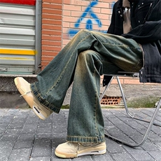 2024新款美式高街重工做旧牛仔裤男设计直筒阔腿拖地裤RK1497-P45，男装牛仔裤，星座412-2
