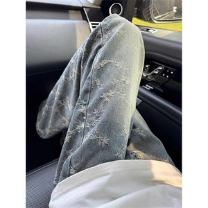 美式高街提花牛仔裤男春季款潮牌水洗高级感宽松复古痞帅休闲裤子图片