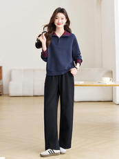 长期有大货套装女2026春装新款半拉链阔腿裤穿搭一整套妈妈两件套，女装套装/套裙，璐依舞