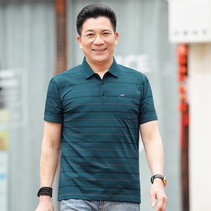 爸爸夏装短袖T恤冰丝棉中年男士薄款上衣中老年人男装透气POLO衫图片