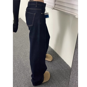 2025春秋深蓝色阔腿牛仔裤女新款高腰显瘦宽松通勤拖地垂感长裤图片