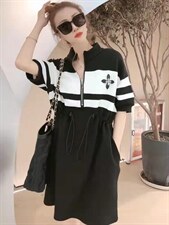 拼色连衣裙，女装连衣裙，韩外