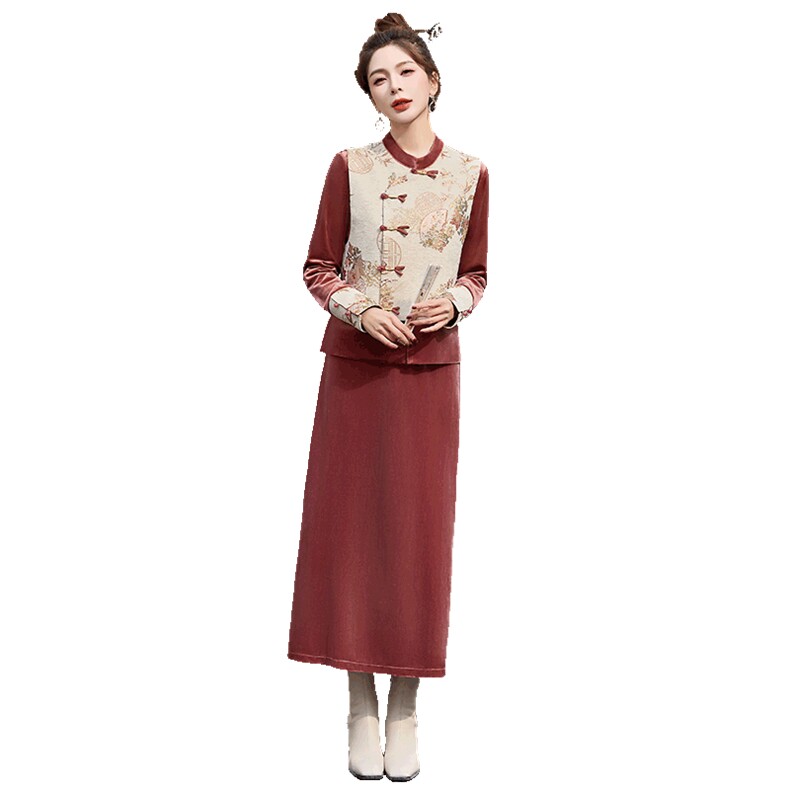 新中式马甲套装裙女装2026春秋新款时尚高级感刺绣唐装三件套,女装套装/套裙,关键词