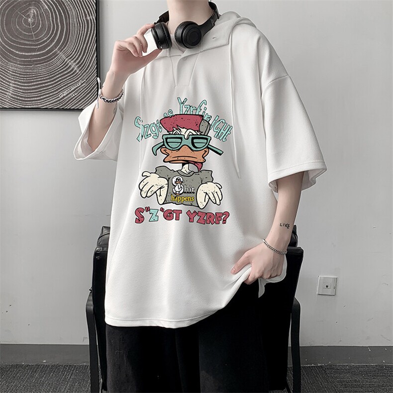 LD54380-P45NASA连帽短袖t恤男大码胖子带帽五分袖中袖,男装T恤,电商A040