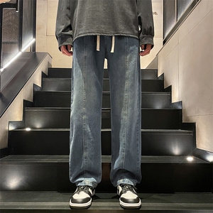 美式高街牛仔裤港风男女高级垂感直筒阔腿休闲裤B381-1/772P48图片