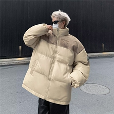 棉服男拼接pu皮短款棉袄外套男秋冬季宽松面包服美式棉衣，男装棉衣，星座716-2