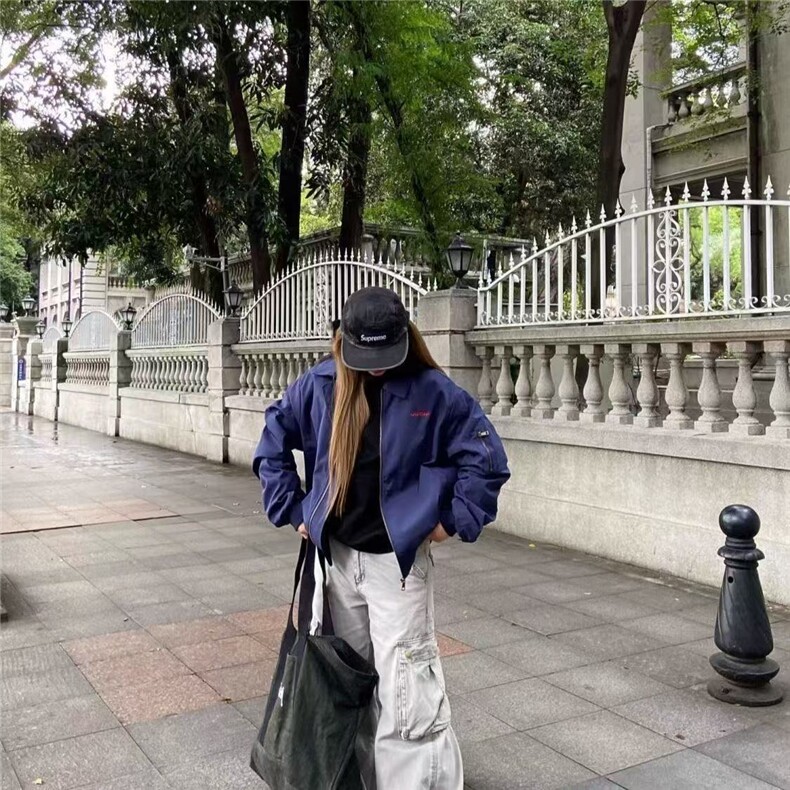美式复古黑色飞行员夹克男春秋新款高街hiphop潮牌棒球服情侣外套,男装夹克,四季星座505