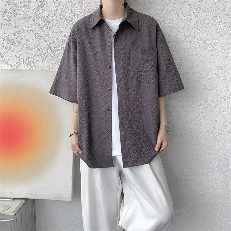 8XL-M泡泡纱盐缩肌理短袖衬衫男夏季冰丝外套防晒衬衣DC28011P40,男装衬衫,电商B312