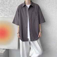 8XL-M泡泡纱盐缩肌理短袖衬衫男夏季冰丝外套防晒衬衣DC28011P40，男装衬衫，电商B312