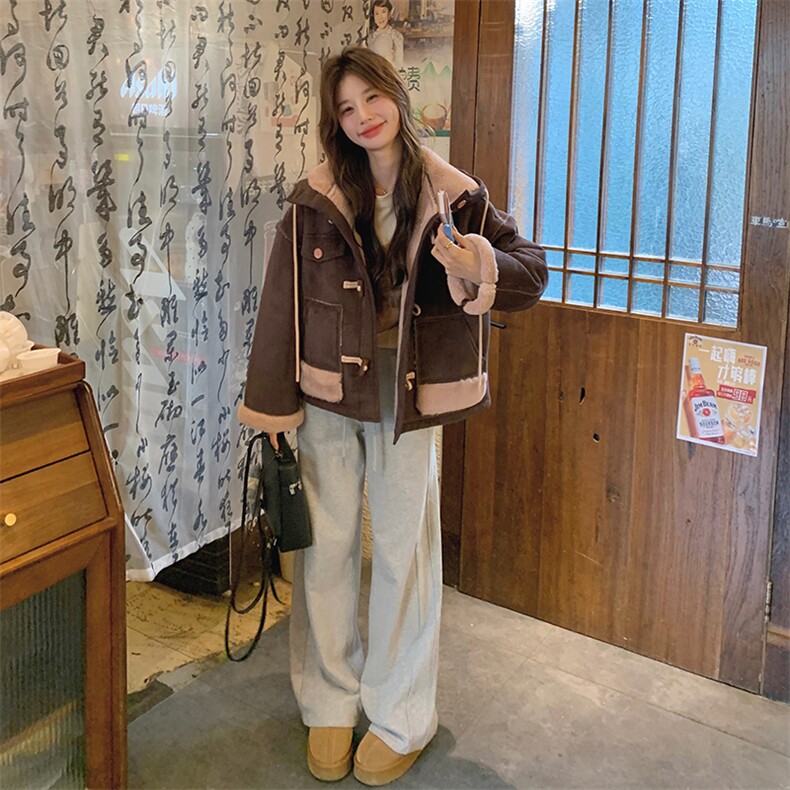 韩版加厚减龄连帽皮毛一体棉服女2025年冬季新款显瘦保暖加绒外套,女装棉衣/棉服,2C305