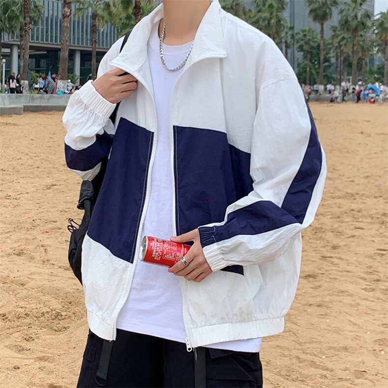 F3616-P65夏季冰丝防晒衣拼色速干防晒服宽松韩版男女情侣外套薄图片