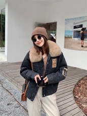 贴标牛仔羽绒外套狐狸毛领，其它，转角爱尚