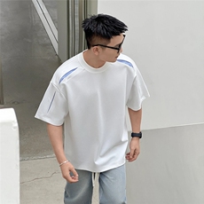 网图260克曼巴棉条纹结构拼接设计款夏季基础百搭T恤短袖男特P28，男装T恤，电商C306-1