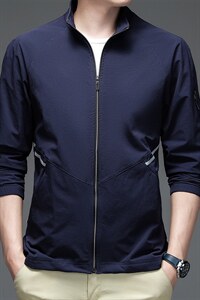 立领男士商务休闲卫衣外套2023春秋季新款开衫中年男装夹克图片