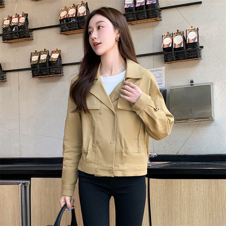 新款秋装外套女常规翻领百搭插肩袖单件长袖直筒短款上衣,女装短外套,梦懿尔