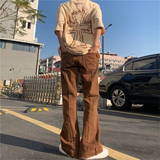 欧美高街做旧水洗工装微喇叭牛仔裤男宽松hiphop长裤潮GN52-P55，男装牛仔裤，星座1008